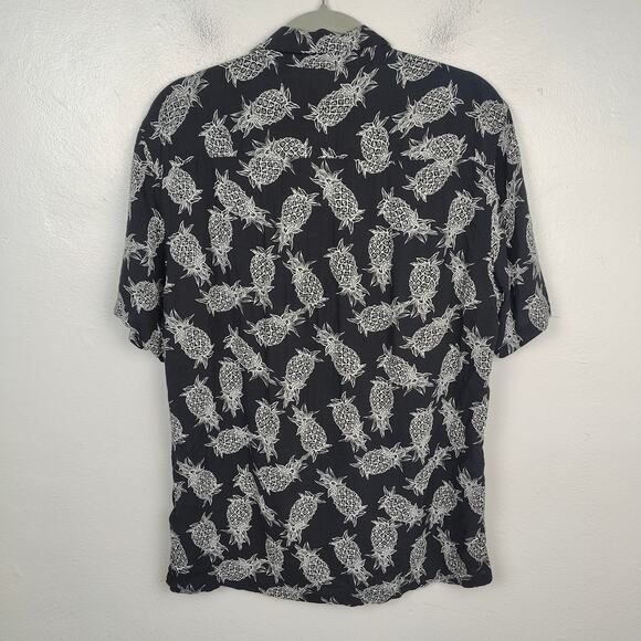 AllSaints Firebase Pineapple Print Shirt Men Medium Black White Button Up Cotton - Picture 3 of 6